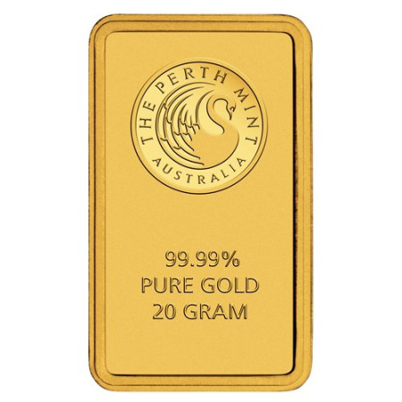 20 Gram Perth Mint Kangaroo Gold Minted Bar Image of 20 Gram Perth Mint Kangaroo Gold Minted Bar