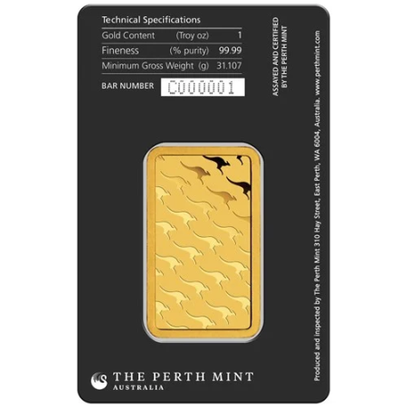 1 Oz Perth Mint Kangaroo Gold Minted Bar Image of 1 Oz Perth Mint Kangaroo Gold Minted Bar