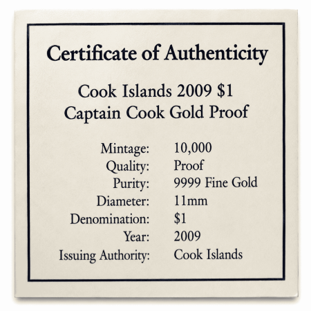 Image of 0.5 Gram Elizabeth II Cook Islands 1 Dollar Gold Proof Coin 2009
