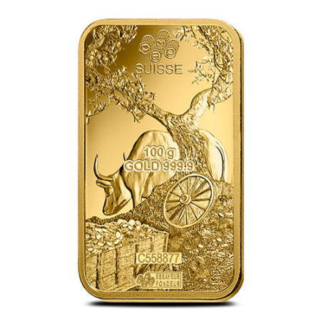 100 Gram PAMP Suisse Lunar Ox Gold Bar 2021 Image of 100 Gram PAMP Suisse Lunar Ox Gold Bar 2021