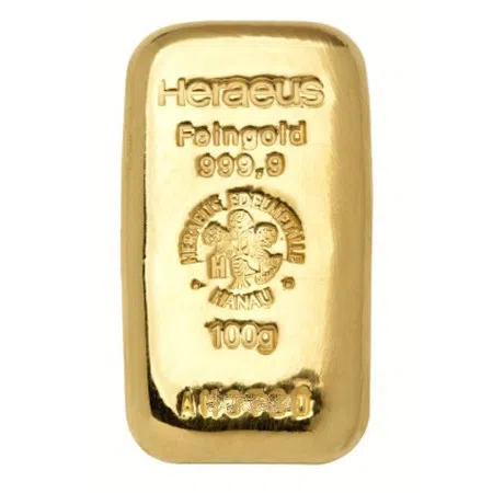 Heraeus Gold 100 gram Cast Bar