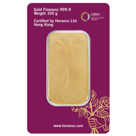 Image of 100 gram Heraeus Gold Cast Bar (New Design)
