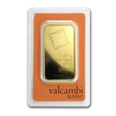 Valcambi Swiss 100 gram Gold Minted Bar