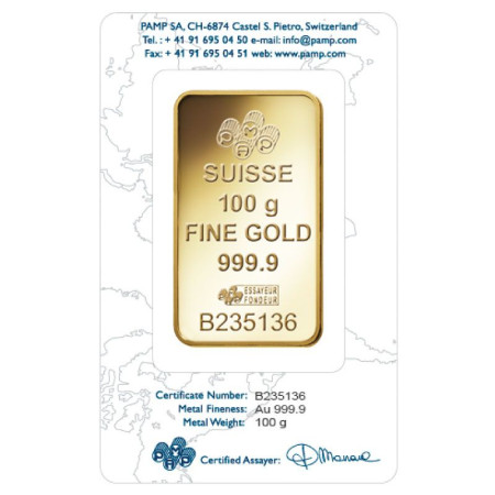 100 gram PAMP Suisse Rosa Gold Minted Bar Image of 100 gram PAMP Suisse Rosa Gold Minted Bar