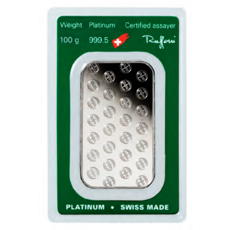 Platinum 100 gram Argor-Heraeus Minted bar - IPM Bullion Image of Platinum 100 gram Argor-Heraeus Minted bar - IPM Bullion
