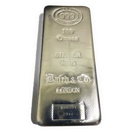 LBMA 100 oz JBR / Baird Silver Cast Bar, 999% Ag 