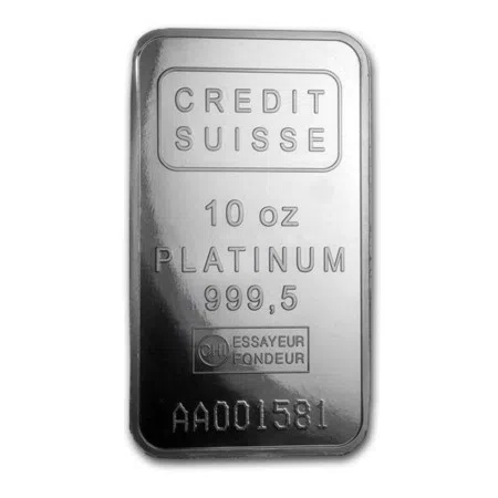 "Collectors Pieces" 10 oz Platinum Bar - Credit Suisse 999.5 Purity, w/Assay