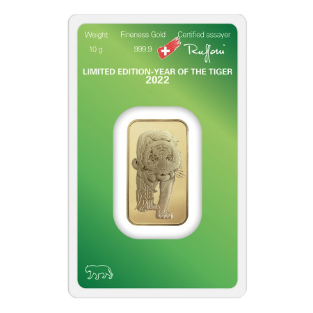 Image of 10 gram Argor-Heraeus Gold Lunar Tiger Minted Bar (w/ Assay) | IPM Bullion