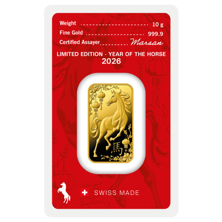 Image of 10 gram Argor-Heraeus Year of the Horse Gold Minted Bar 2026 | PRE-ORDER (ETA. Jan. 2026)
