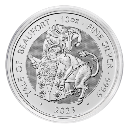 10 Oz Tudor Beasts - The Yale of Beaufort Silver BU Coin 2023 Image of 10 Oz Tudor Beasts - The Yale of Beaufort Silver BU Coin 2023