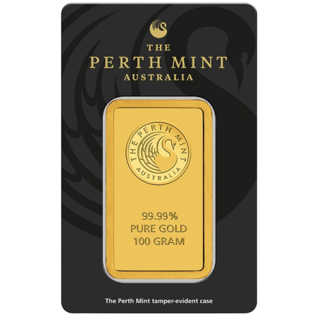 Image of 100 gram Perth Mint Kangaroo Gold Minted Bar 99.99%