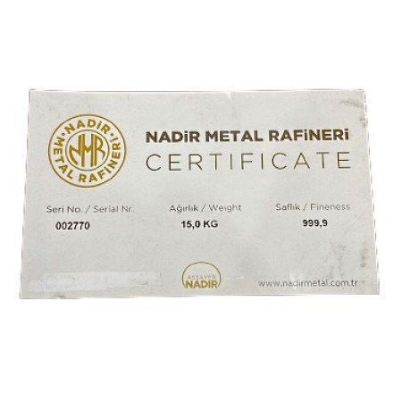 15 kg Nadir Refinery Silver Bar Image of 15 kg Nadir Refinery Silver Bar