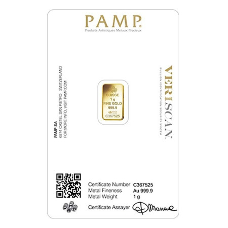 Image of 1 gram Gold PAMP Suisse Lady Fortuna Veriscan® (In Assay)
