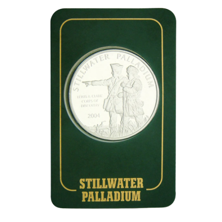 1 oz Johnson Matthey Stillwater .9995 Fine Palladium Round in Vintage Assay Image of 1 oz Johnson Matthey Stillwater .9995 Fine Palladium Round in Vintage Assay