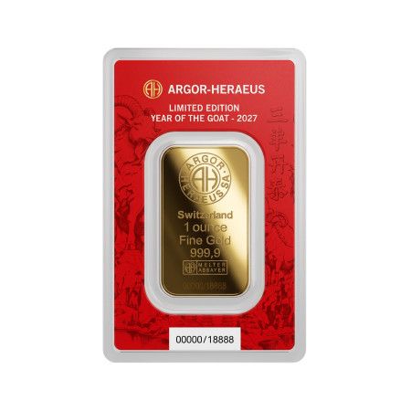 Image of 1 Oz Argor-Heraeus Year of the Goat Gold Minted Bar 2027