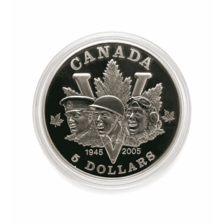 Image of 1 Oz Canadian Maple Leaf 60th Anniversary of the End of the Second World War Silver Coin 2005