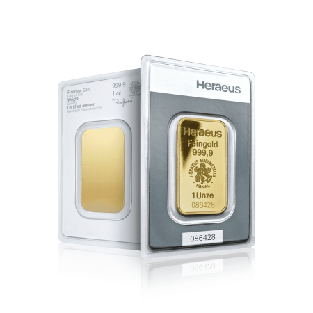 1 Oz Heraeus Gold Minted Bar Image of 1 Oz Heraeus Gold Minted Bar