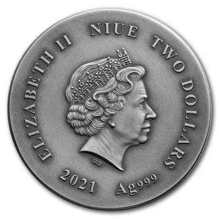 Image of 1 Oz Niue Two Wolves Silver Antique Coin 2021 .999