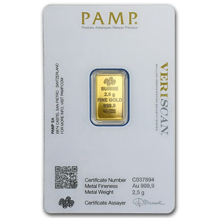 2.5 gram PAMP Lady Fortuna Gold Minted Bar Image of 2.5 gram PAMP Lady Fortuna Gold Minted Bar