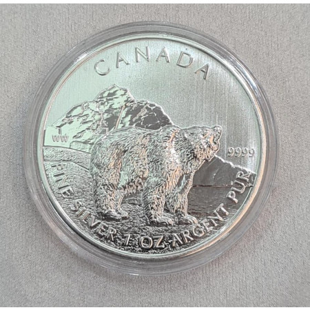 1 oz RCM Wildlife Series - Grizzly Bear .9999% Fine Silver Coin 2011 Image of 1 oz RCM Wildlife Series - Grizzly Bear .9999% Fine Silver Coin 2011