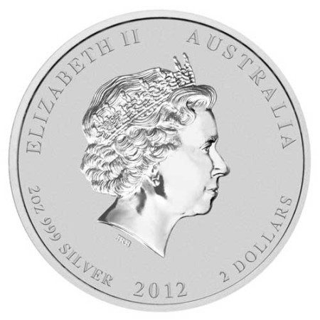 2 Oz Australian Lunar Year of the Dragon Silver Coin 2012 Image of 2 Oz Australian Lunar Year of the Dragon Silver Coin 2012