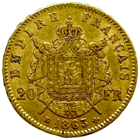 20 French Francs - Napoleon III Laureate Head 1863 Image of 20 French Francs - Napoleon III Laureate Head 1863