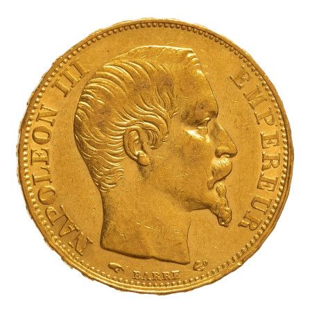 Image of 20 French Francs - Napoleon III Laureate Head 1856