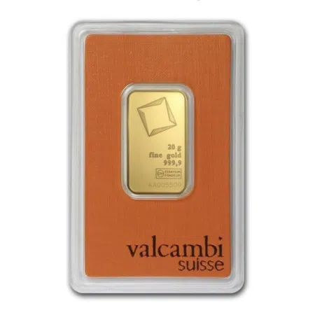 Valcambi Swiss 20 gram Gold Minted Bar 