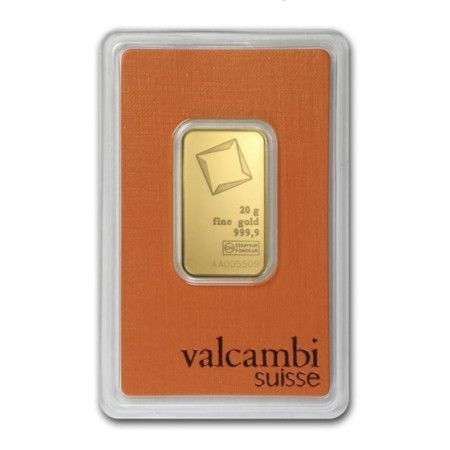 Valcambi Swiss 20 gram Gold Minted Bar 