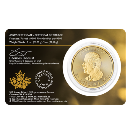 1 Toz Canadian Gold Maple Year 2025 - With Assay Card | PRE-ORDER Image of 1 Toz Canadian Gold Maple Year 2025 - With Assay Card | PRE-ORDER
