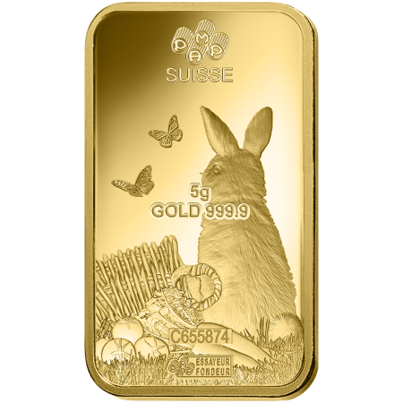 5 gram PAMP Suisse Lunar Rabbit Gold Bar Year 2023 Image of 5 gram PAMP Suisse Lunar Rabbit Gold Bar Year 2023