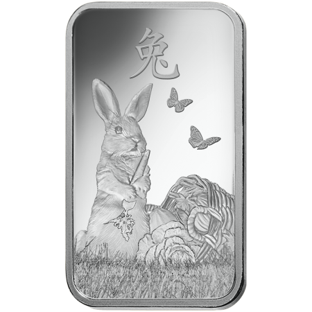 1 Oz PAMP Suisse Lunar Rabbit Silver Bar 2023 (New w/Assay) Image of 1 Oz PAMP Suisse Lunar Rabbit Silver Bar 2023 (New w/Assay)