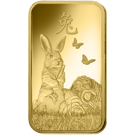 5 gram PAMP Suisse Lunar Rabbit Gold Bar Year 2023 Image of 5 gram PAMP Suisse Lunar Rabbit Gold Bar Year 2023