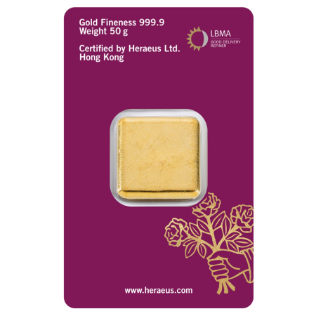 Image of 50 gram Heraeus Gold Cast Bar (New Design)
