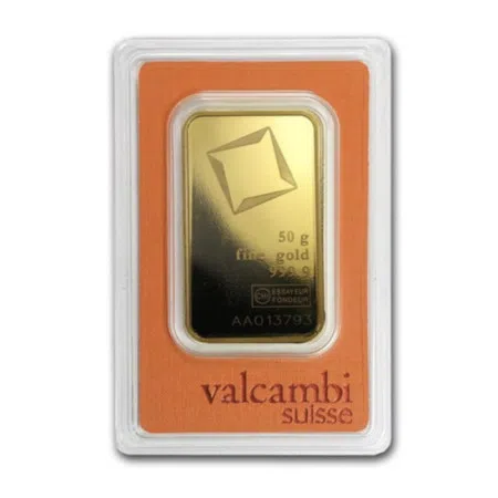 Image of Valcambi Swiss 50 gram Gold Minted Bar