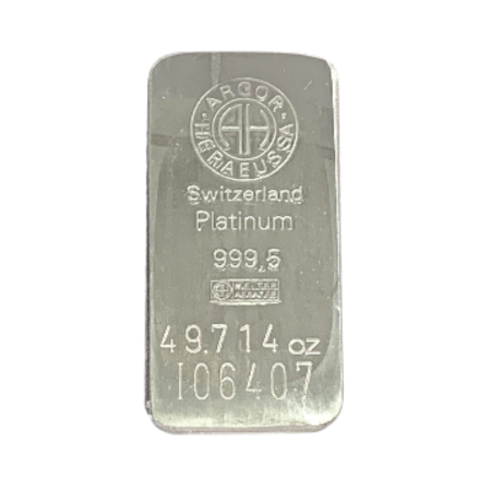 50 oz Argor-Heraeus Platinum Ingot 999.5% Purity Image of 50 oz Argor-Heraeus Platinum Ingot 999.5% Purity
