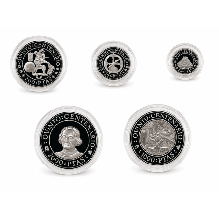 Image of 52.3 Grams Pesetas Set - Juan Carlos I (5th Centennial of the Discovery of America, Set with 5 Silver Coins) 1989 