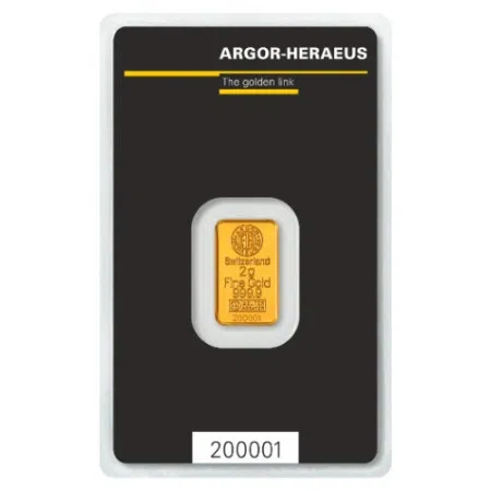 Gold 2 gram Argor-Heraeus Minted Bar