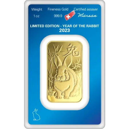 Image of 1 Oz Gold Argor-Heraeus Lunar Rabbit Minted Bar (New w/Assay) 