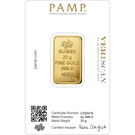 PAMP Suisse Lady Fortuna 20 gram Gold Minted Bar Image of PAMP Suisse Lady Fortuna 20 gram Gold Minted Bar