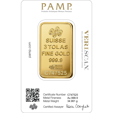 3 Tolas PAMP Suisse Lady Fortuna Gold Minted Bar (Circulated) Image of 3 Tolas PAMP Suisse Lady Fortuna Gold Minted Bar (Circulated)