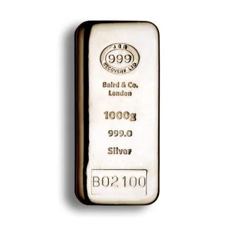 1 Kilo JBR branded Cast Silver Bar, 999% Ag : LBMA Good Delivery 