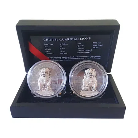 Image of Chinese Guardian Lions - 2 x 2oz Proof Coin Set (With Box & COA) | Indigo Precious Metals