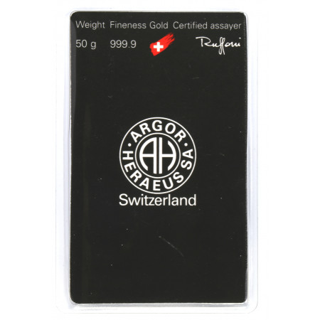 Gold 50 gram Argor-Heraeus Cast Bar Image of Gold 50 gram Argor-Heraeus Cast Bar