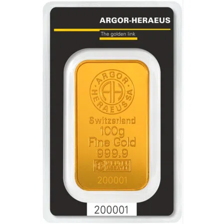 Image of Gold 100 gram Argor-Heraeus Minted Bar