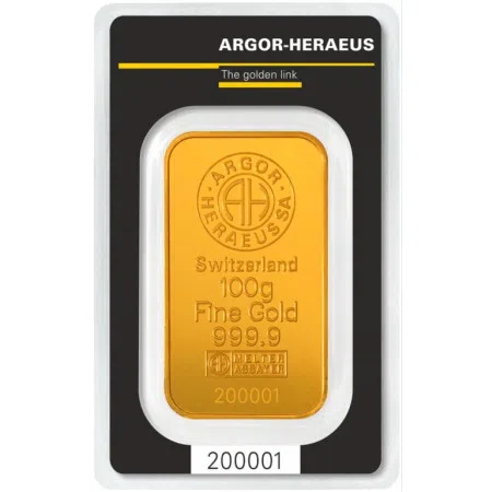 Gold 100 gram Argor-Heraeus Minted Bar | Pre-Sale