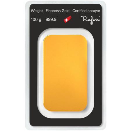 Gold 100 gram Argor-Heraeus Minted Bar Image of Gold 100 gram Argor-Heraeus Minted Bar