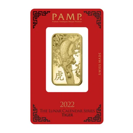 1 Oz Gold Bar Year 2022 PAMP Suisse Year of the Tiger (In Assay CertiCard)