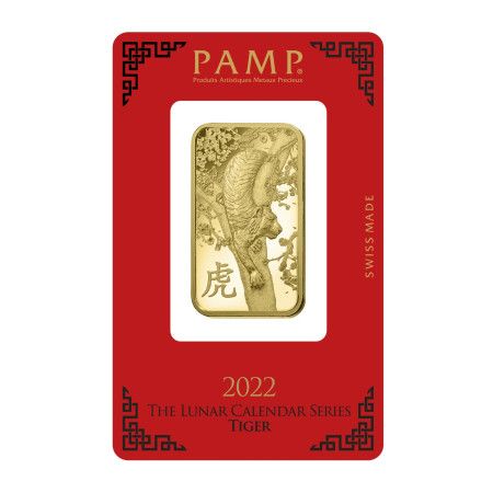 1 Oz Gold Bar Year 2022 PAMP Suisse Year of the Tiger (In Assay CertiCard)