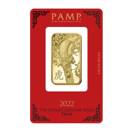 Image of 1 Oz Gold Bar Year 2022 PAMP Suisse Year of the Tiger (In Assay CertiCard)